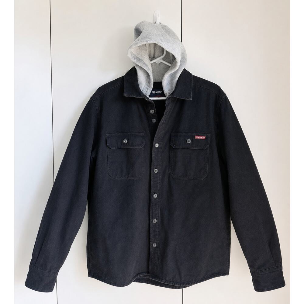 Wolverine Mens Utility Overman Shirt Jacket SZ L Black Canvas Hood Workwear Coat